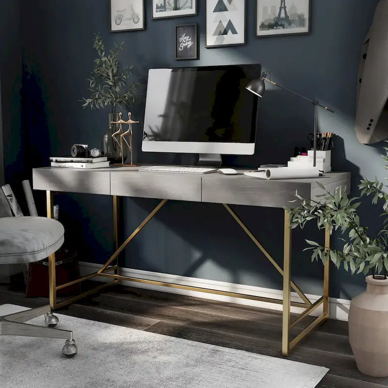 Vaiz Modern 60-inch Metal 3-Drawer Computer Desk with Drawers by Furniture of America