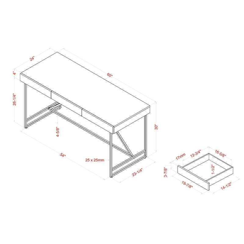 Vaiz Modern 60-inch Metal 3-Drawer Computer Desk with Drawers by Furniture of America