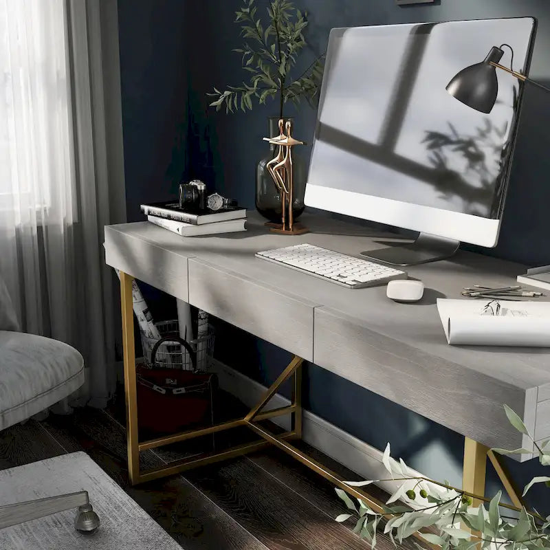 Vaiz Modern 60-inch Metal 3-Drawer Computer Desk with Drawers by Furniture of America