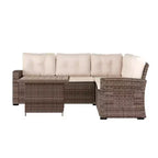 Flash Furniture Huck Indoor/Outdoor Wicker Rattan Conversation Set, L-Shaped Sofa with Dining Table, Weather Resistant Cushions
