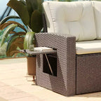 Flash Furniture Huck Indoor/Outdoor Wicker Rattan Conversation Set, L-Shaped Sofa with Dining Table, Weather Resistant Cushions