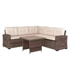 Flash Furniture Huck Indoor/Outdoor Wicker Rattan Conversation Set, L-Shaped Sofa with Dining Table, Weather Resistant Cushions