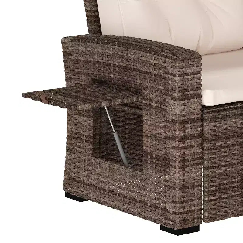 Flash Furniture Huck Indoor/Outdoor Wicker Rattan Conversation Set, L-Shaped Sofa with Dining Table, Weather Resistant Cushions