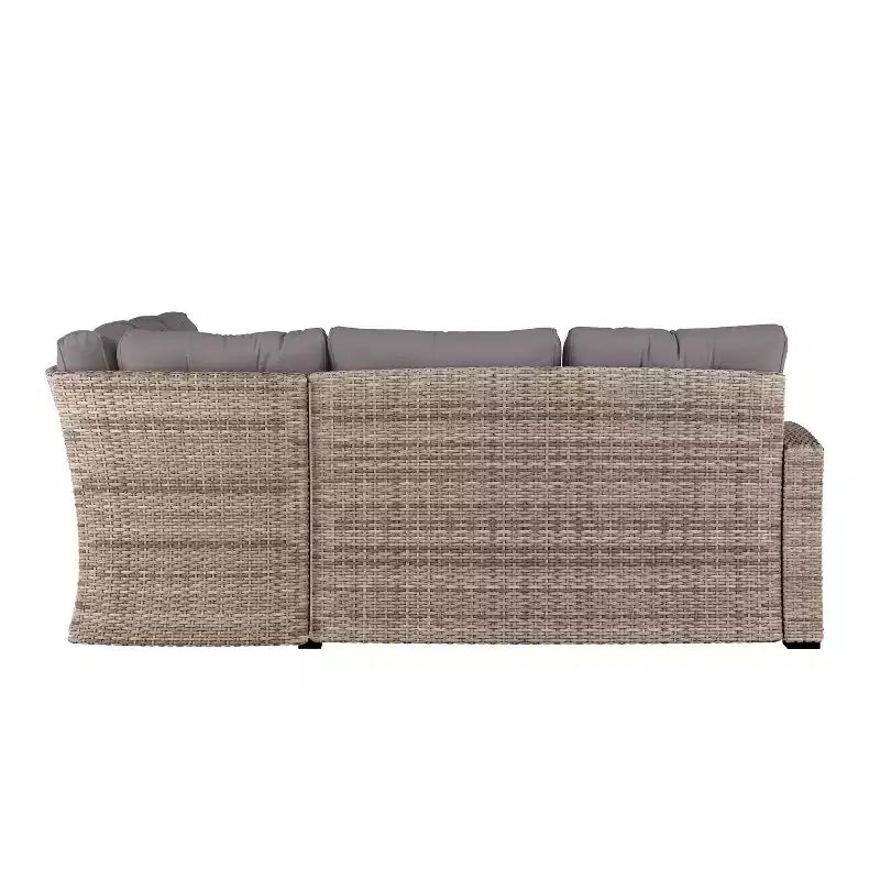Flash Furniture Huck Indoor/Outdoor Wicker Rattan Conversation Set, L-Shaped Sofa with Dining Table, Weather Resistant Cushions
