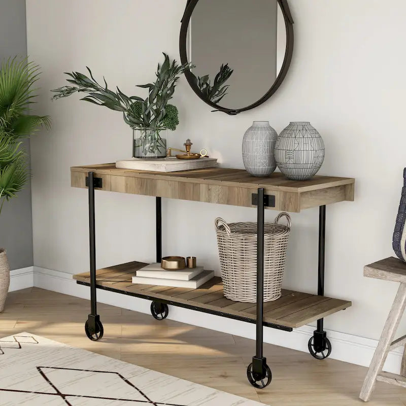 Hyssop Farmhouse 47-inch Metal 1-Shelf Console Table by Furniture of America