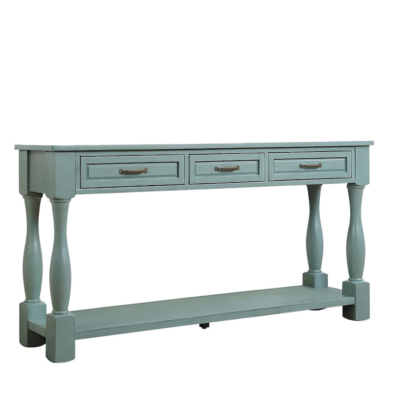 Long Wood Console Table with 3 Drawers and 1 Bottom Shelf