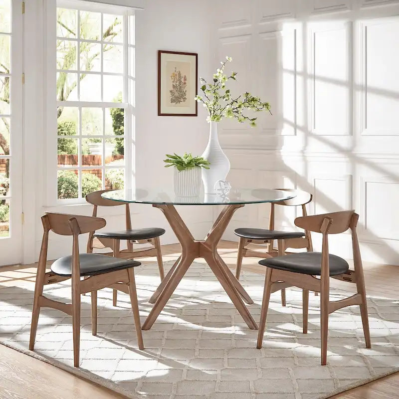 Sylvestria Mid-Century Walnut Finish Round Dining Set