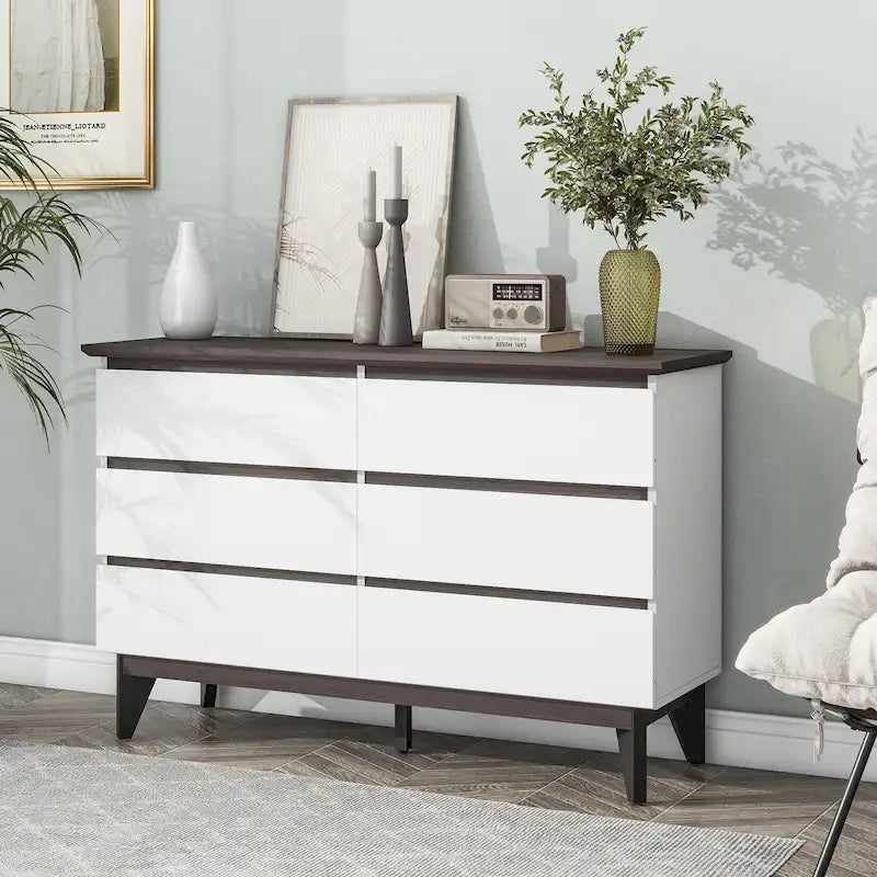 Commode en bois blanc à 6 tiroirs