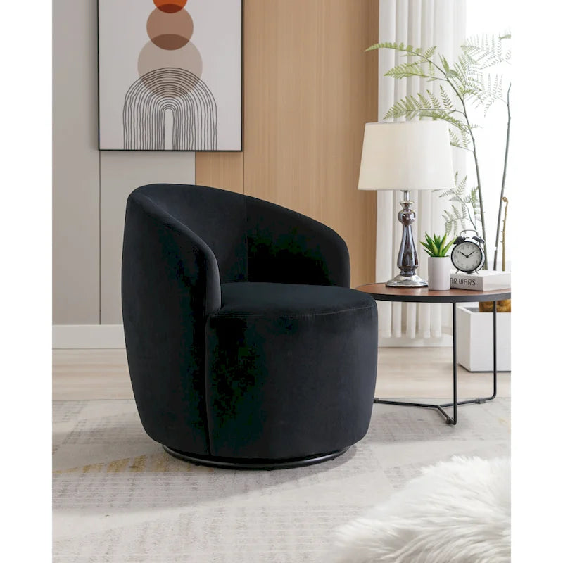 Velvet Swivel Barrel Accent Chair - 25.60 x 25.60 x 27.56