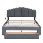 Teddy Fleece Queen Size Upholstered Platform Bed with Drawer