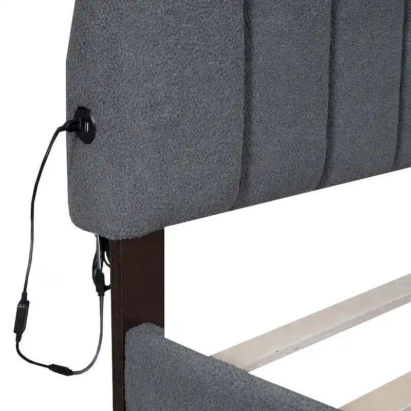 Teddy Fleece Queen Size Upholstered Platform Bed with Drawer