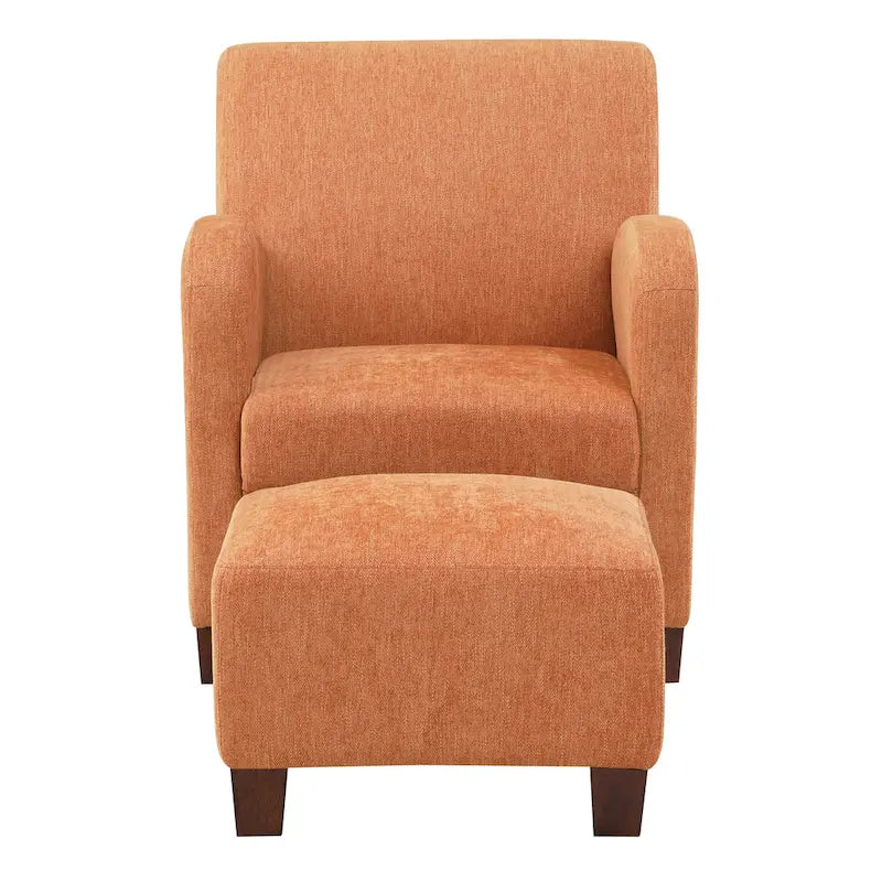 OS Home and Office Furniture Aiden Chaise et Ottoman Orange à Chevrons avec Pieds Espresso Moyen
