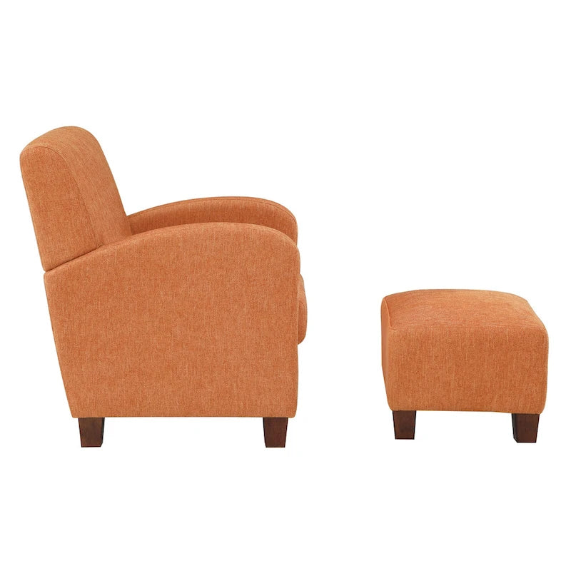 OS Home and Office Furniture Aiden Chaise et Ottoman Orange à Chevrons avec Pieds Espresso Moyen