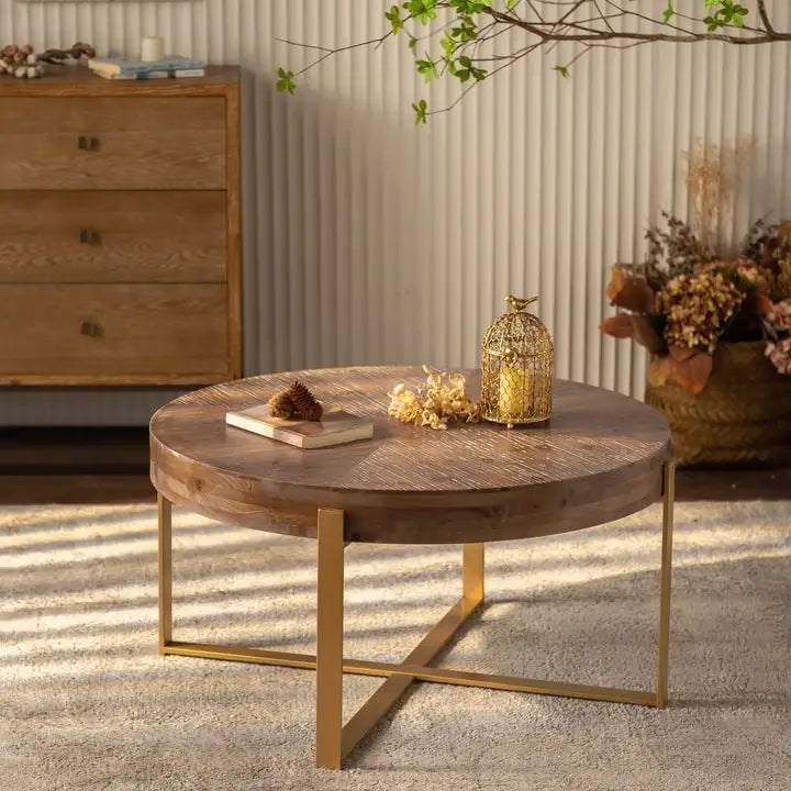 Table basse ronde rétro moderne avec pieds croisés