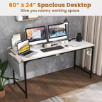 Costway Lot de 2/4/6 Bureaux de Salle de Réunion avec Station de Recharge et Crochet Casque, Cadre Métallique Blanc