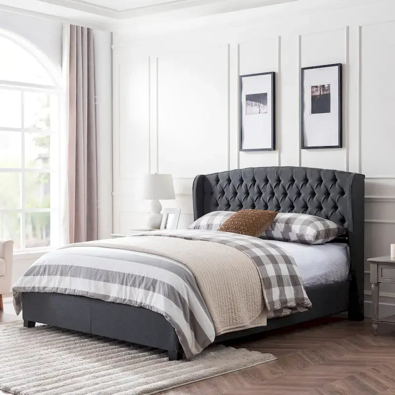 Costello Upholstered Tufted Fabric Queen Bed Set by Christopher Knight Home