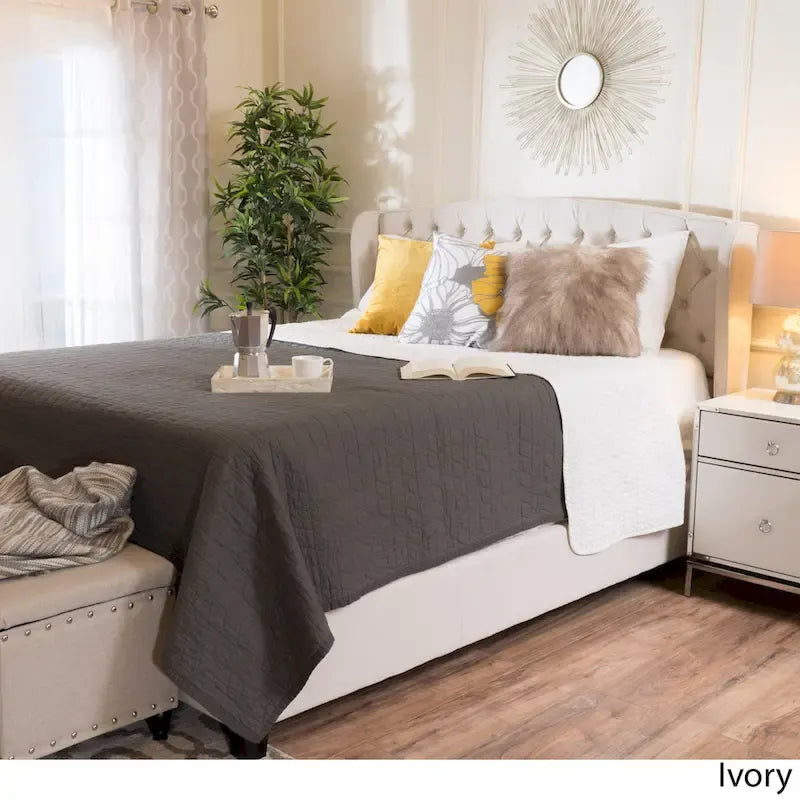 Costello Upholstered Tufted Fabric Queen Bed Set by Christopher Knight Home