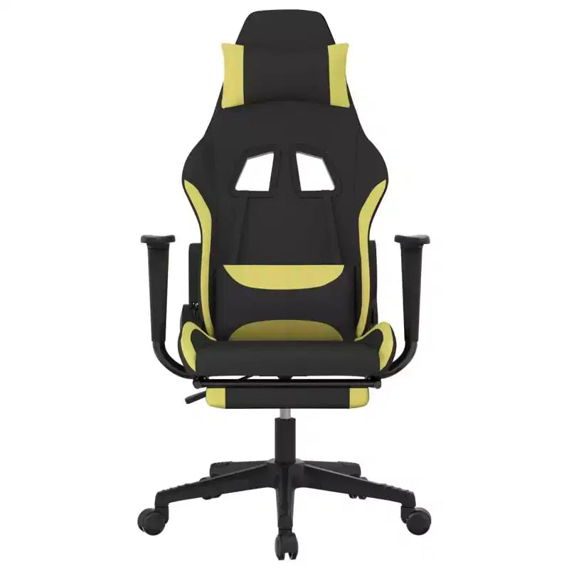 vidaXL Massage Gaming Chair with Footrest, Black and Light Green, Fabric