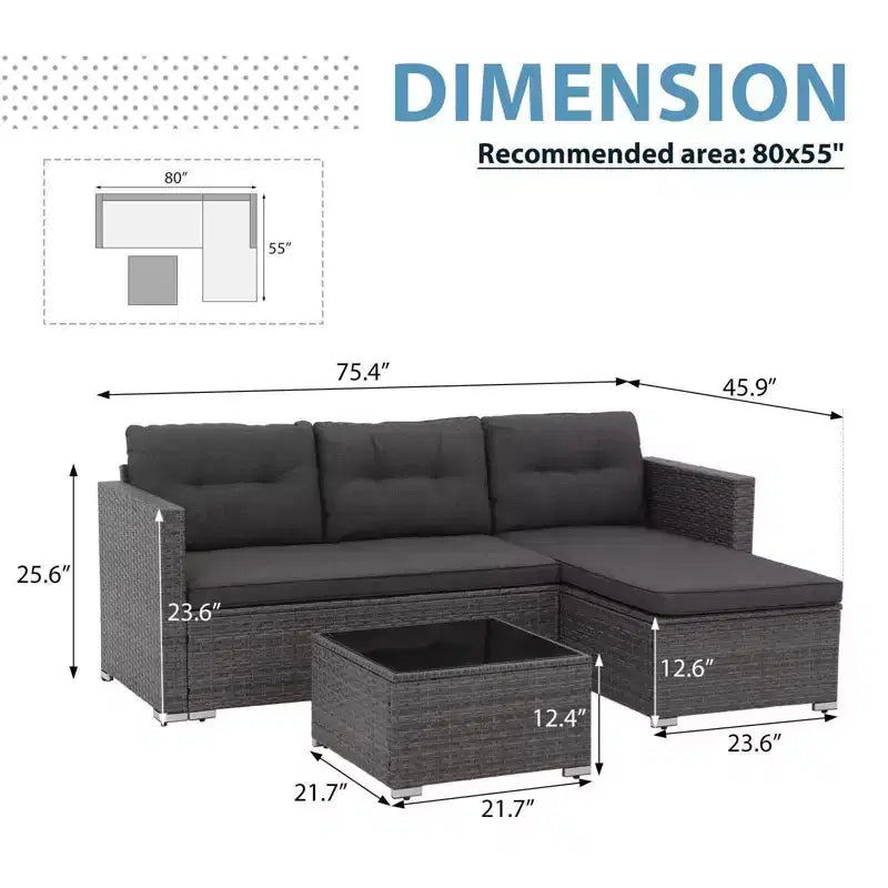 Sunsitt 3pc Steel Wicker Outdoor Patio Sofa Set
