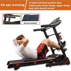 Ksports Multi-Functional Electric Treadmill Home Gym Cardio Strength Training Workout Set w/ Ab Mat, Sit-Up Strap, & Adjustable Incline