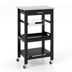 Costway Compact Kitchen Island Cart Rolling Service Trolley with Stainless Steel Top Basket Black/Grey/White
