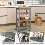 Costway Compact Kitchen Island Cart Rolling Service Trolley with Stainless Steel Top Basket Black/Grey/White