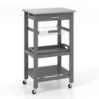 Costway Compact Kitchen Island Cart Rolling Service Trolley with Stainless Steel Top Basket Black/Grey/White
