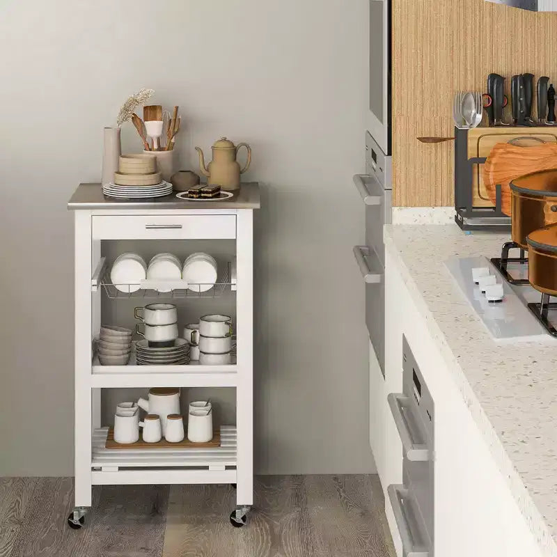 Costway Compact Kitchen Island Cart Rolling Service Trolley with Stainless Steel Top Basket Black/Grey/White