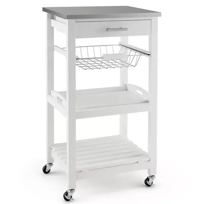 Costway Compact Kitchen Island Cart Rolling Service Trolley with Stainless Steel Top Basket Black/Grey/White
