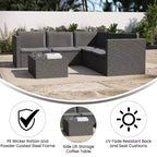 Merrick Lane Canapé d'angle en rotin synthétique tout temps avec table basse et coussins inclus