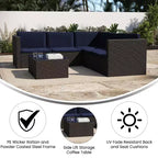 Merrick Lane Canapé d'angle en rotin synthétique tout temps avec table basse et coussins inclus