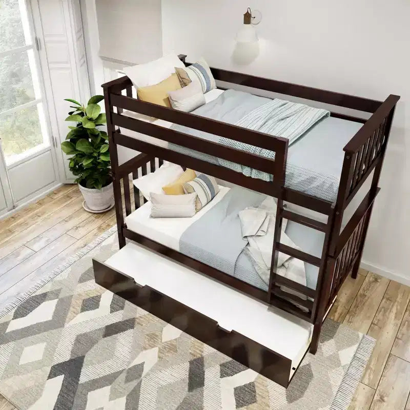 Plank+Beam Solid Wood Twin over Twin Bunk Bed with Storage Trundle for Adults/Kids