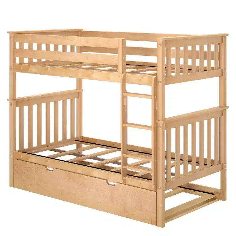 Plank+Beam Solid Wood Twin over Twin Bunk Bed with Storage Trundle for Adults/Kids