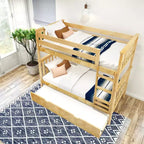 Plank+Beam Solid Wood Twin over Twin Bunk Bed with Storage Trundle for Adults/Kids