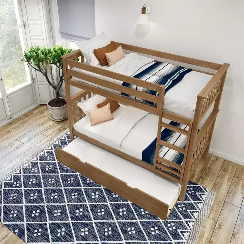 Plank+Beam Solid Wood Twin over Twin Bunk Bed with Storage Trundle for Adults/Kids