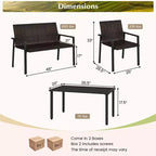 Costway Ensemble de Meubles de Jardin Extérieur 4 Pièces en Rotin avec Cadre en Métal Galvanisé Robuste Marron Mélangé/Noir