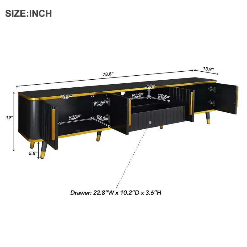 78.8 Minimalism TV Stand with Open Storage Shelf for TVs Up to 85'', Practical Media Console with a Drawer and 2 Cabinets, 4L-ModernLuxe