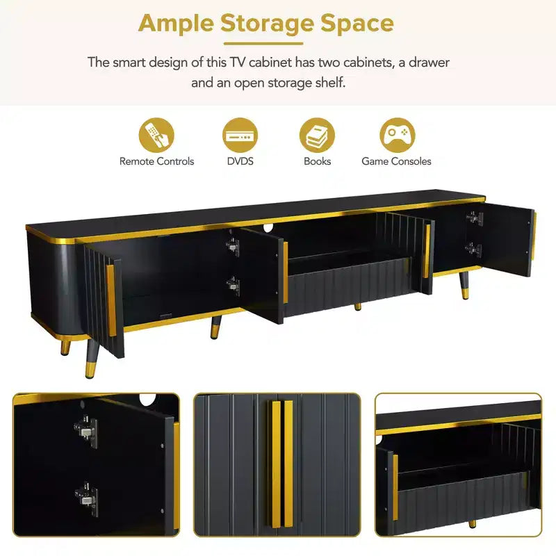 78.8 Minimalism TV Stand with Open Storage Shelf for TVs Up to 85'', Practical Media Console with a Drawer and 2 Cabinets, 4L-ModernLuxe