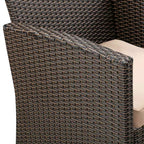 Balkene Home Ashville Conversation Wicker Outdoor Patio Set - Sofa, Table & Two Armchairs Included Khaki Cushions & Tempered Glass Top Easy Assembly