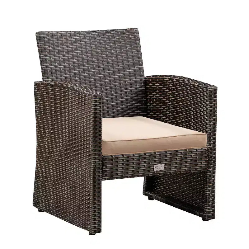 Balkene Home Ashville Conversation Wicker Outdoor Patio Set - Sofa, Table & Two Armchairs Included Khaki Cushions & Tempered Glass Top Easy Assembly