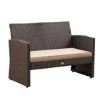 Balkene Home Ashville Conversation Wicker Outdoor Patio Set - Sofa, Table & Two Armchairs Included Khaki Cushions & Tempered Glass Top Easy Assembly
