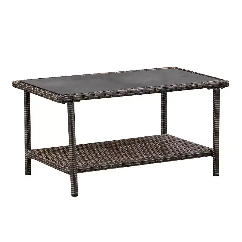 Balkene Home Ashville Conversation Wicker Outdoor Patio Set - Sofa, Table & Two Armchairs Included Khaki Cushions & Tempered Glass Top Easy Assembly