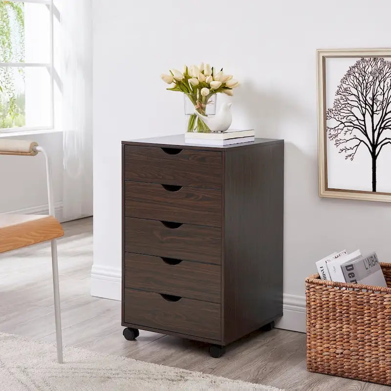 Sleek Modern Drawer Dresser Storage Cabinet with Grooved Drawer Pulls, Multipurpose Office File Storage Cabinet