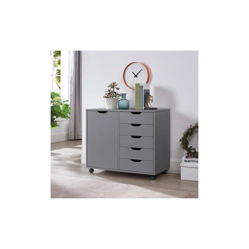 Sleek Modern Drawer Dresser Storage Cabinet with Grooved Drawer Pulls, Multipurpose Office File Storage Cabinet