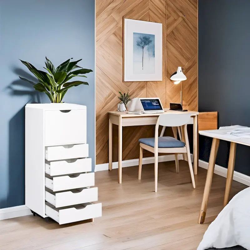Sleek Modern Drawer Dresser Storage Cabinet with Grooved Drawer Pulls, Multipurpose Office File Storage Cabinet