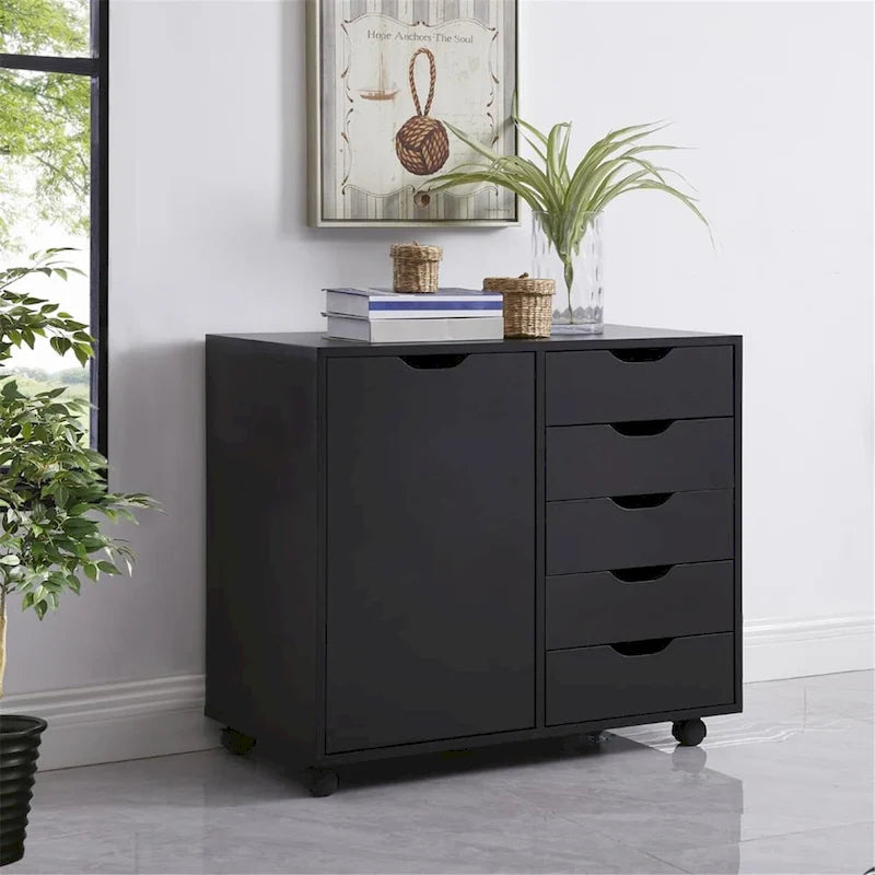 Sleek Modern Drawer Dresser Storage Cabinet with Grooved Drawer Pulls, Multipurpose Office File Storage Cabinet