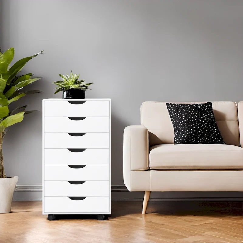 Sleek Modern Drawer Dresser Storage Cabinet with Grooved Drawer Pulls, Multipurpose Office File Storage Cabinet
