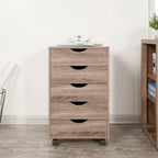 5 Drawers Chest, Wood Storage Dresser with Wheels, Craft Storage Organizer and Storage Drawer Office Drawer Unit
