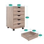 5 Drawers Chest, Wood Storage Dresser with Wheels, Craft Storage Organizer and Storage Drawer Office Drawer Unit