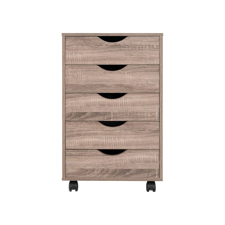 5 Drawers Chest, Wood Storage Dresser with Wheels, Craft Storage Organizer and Storage Drawer Office Drawer Unit